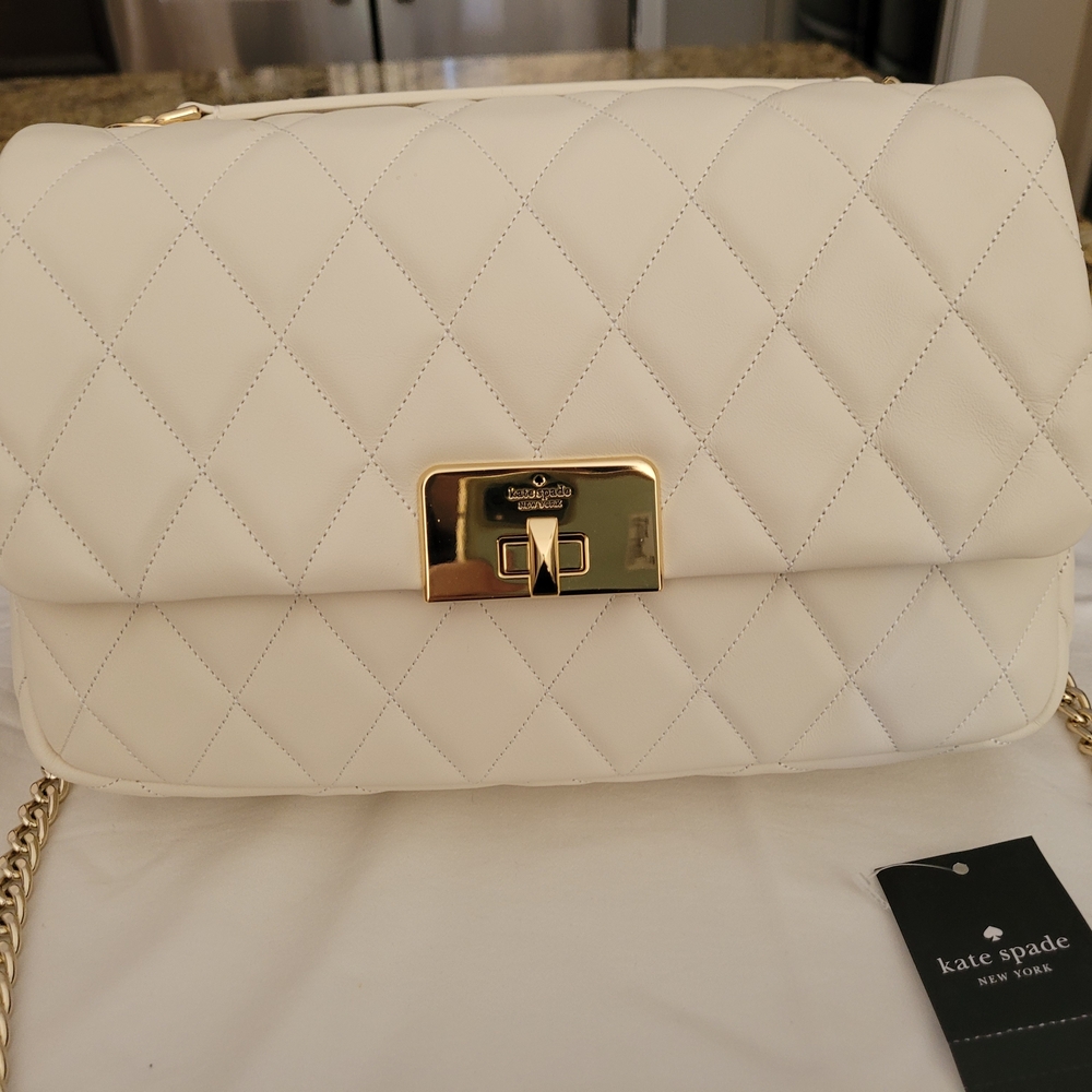 kate spade Quilted Cream Shoulder Bag with Gold Hardware